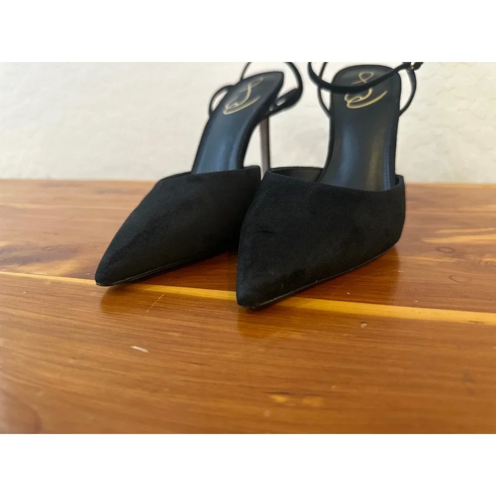 Sam Edelman Black Suede Pointed Toe‎ Ankle Strap d'Orsay Stiletto Pumps Heels